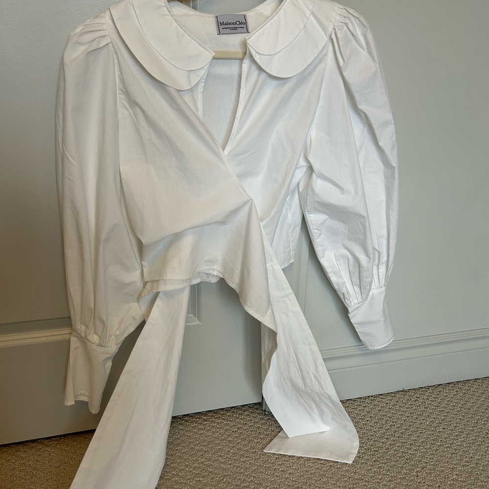 Maison Cleo White Women's Wrap Cotton Blouse